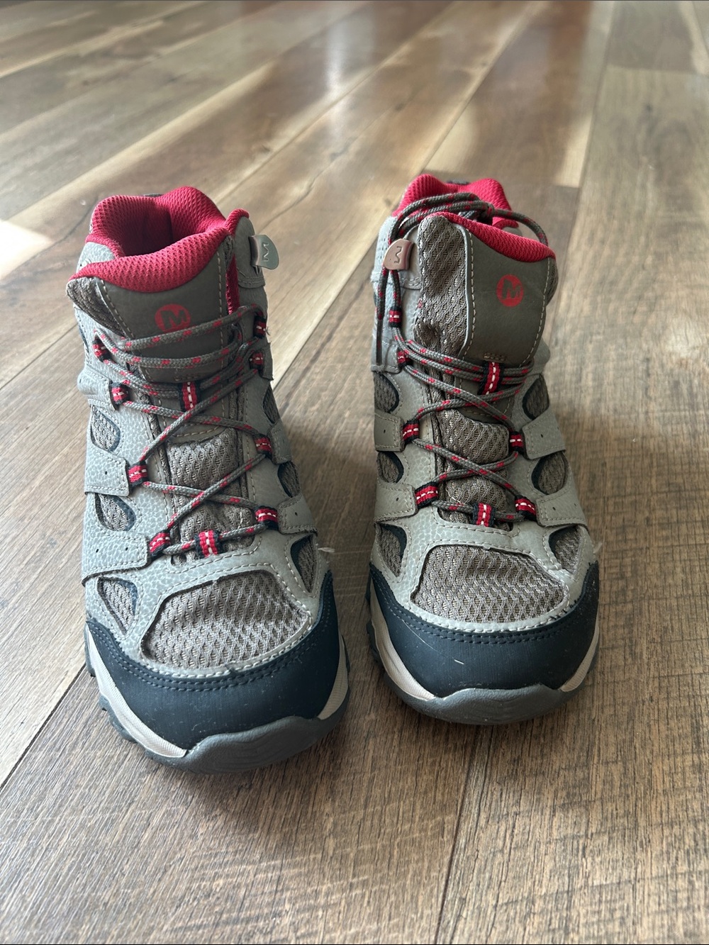Merrell Kid’s Gray and Red Hiking Boots